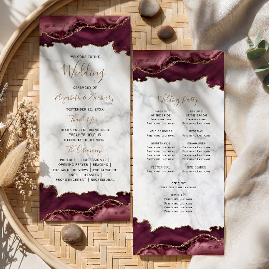 Programme Mariage à bille de script d'agate d'or de Bourgogn