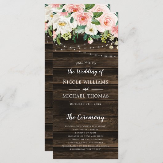 Programme Mariage à cordes florales rose rustique (Devant / Derrière)