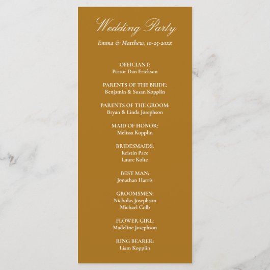 Programme Mariage à huile d'or baroque (Dos)