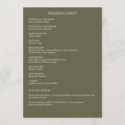 Programme Mariage à la frontière florale rustique classique (Dos)