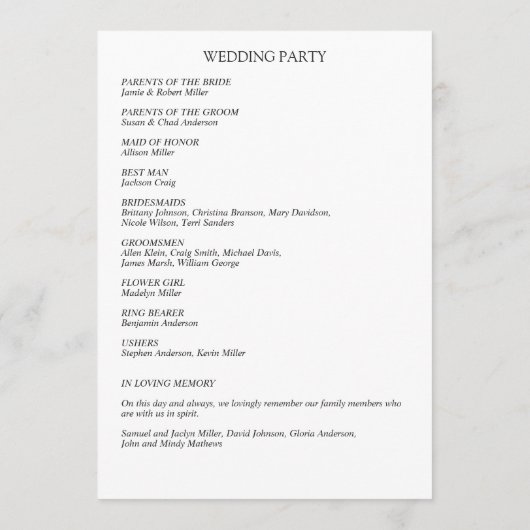 Programme Mariage à la frontière florale rustique classique (Dos)