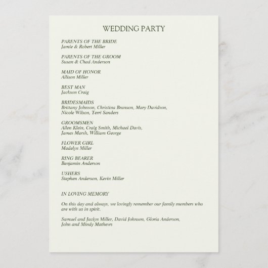 Programme Mariage à la frontière florale rustique classique (Dos)