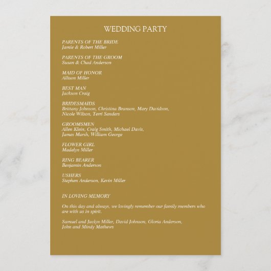 Programme Mariage à la frontière florale rustique classique (Dos)