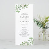 Programme Mariage à l'aquarelle avec verdure et fleurs blanc (Debout devant)