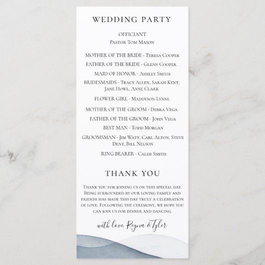 Programme Mariage à l'aquarelle bleu Dip Dye (Dos)