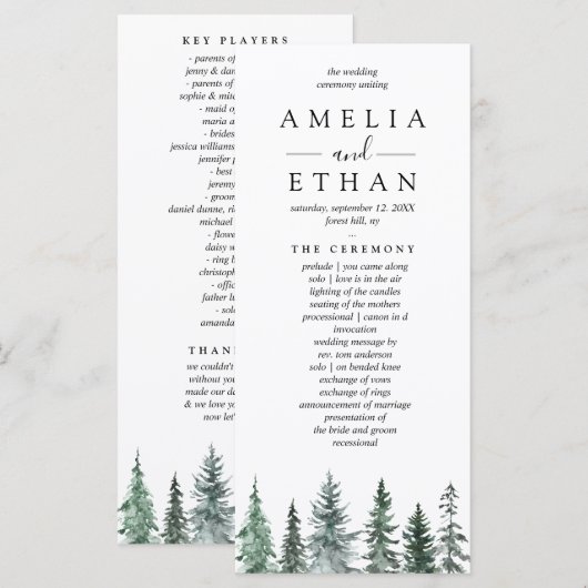 Programme Mariage à l'aquarelle de forêt hivernale (Devant / Derrière)