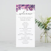 Programme Mariage à l'aquarelle violet et rose avec écriture (Debout devant)