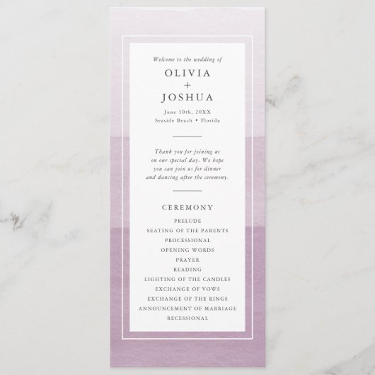 Programme Mariage à l'aquarelle violette (Devant)
