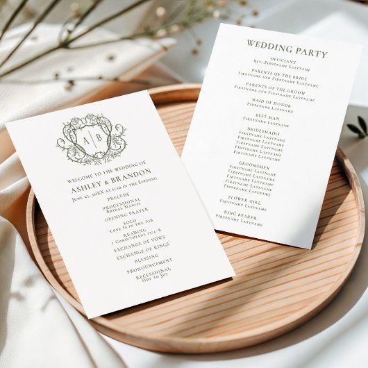 Programme Mariage à monogramme avec crête de sauge à la rose