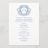 Programme Mariage à monogramme crête acier bleu Rosier déamb (Devant)