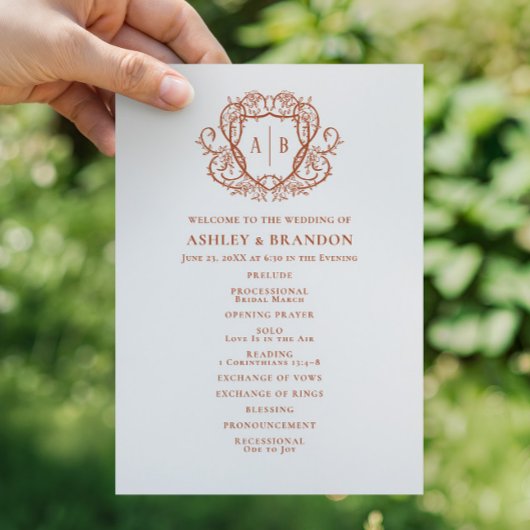 Programme Mariage à monogramme de crête en terre cuite de ro