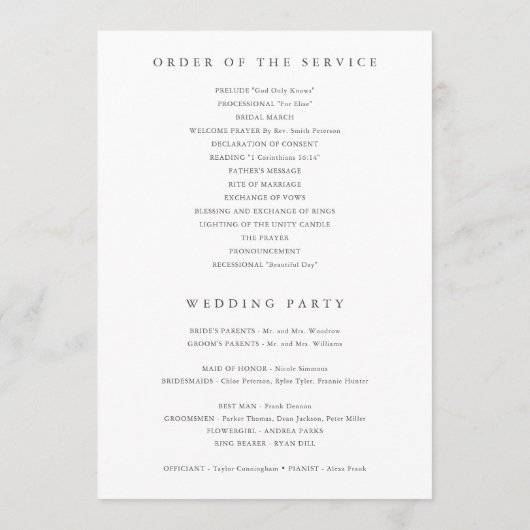 Programme Mariage à monogramme en script simple (Dos)