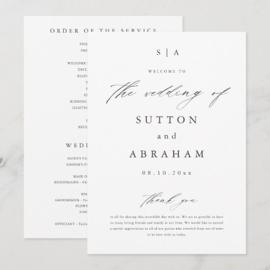 Programme Mariage à monogramme en script simple (Devant / Derrière)