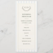 Programme Mariage à monogramme rayé bleu et sauge (Devant)