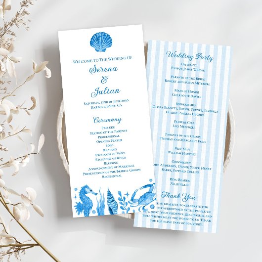 Programme Mariage à rayures côtières nautiques à l'aquarelle
