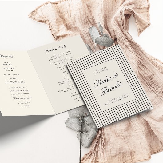Programme Mariage à rayures fines en écriture classique noir