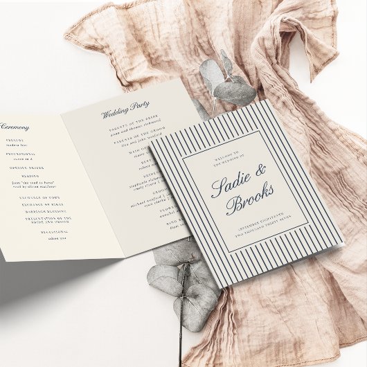 Programme Mariage à rayures fines Navy & Cream Classic Scrip