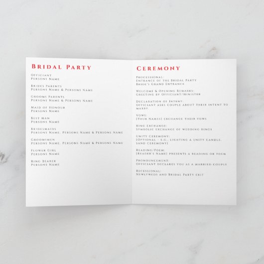 Programme Mariage à thème Red Cherry Blossom (Intérieur)