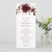 Programme Mariage aquarelle floral rouge vin de Bourgogne (Debout devant)