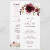 Programme Mariage aquarelle floral rouge vin de Bourgogne (Devant / Derrière)