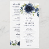 Programme Mariage aquarelle florale bleu marine argent (Devant / Derrière)