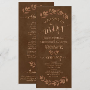 Programme Mariage Aquarelle Rustique Feuilles Marron Châtaig