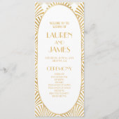 Programme Mariage Art Déco Élégant Or Blanc Géométrique (Devant)