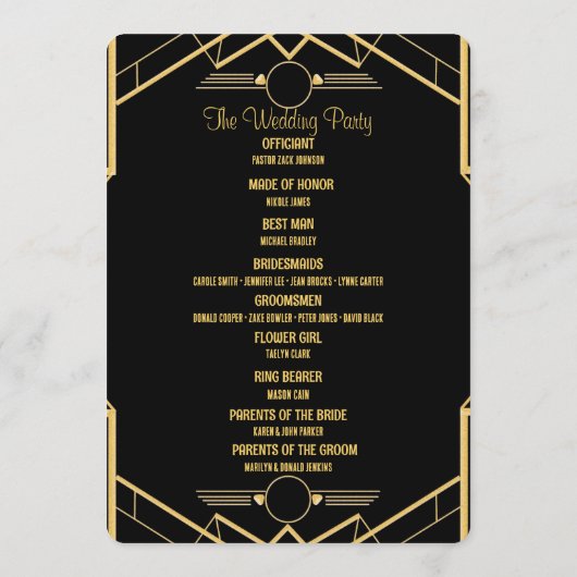 Programme Mariage Art Déco Gatsby (Dos)
