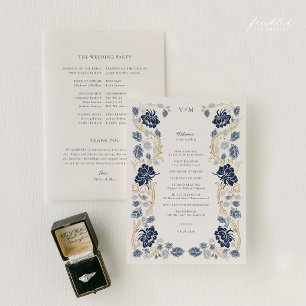 Programme Mariage Art Nouveau Bleu Nuit Or Flore