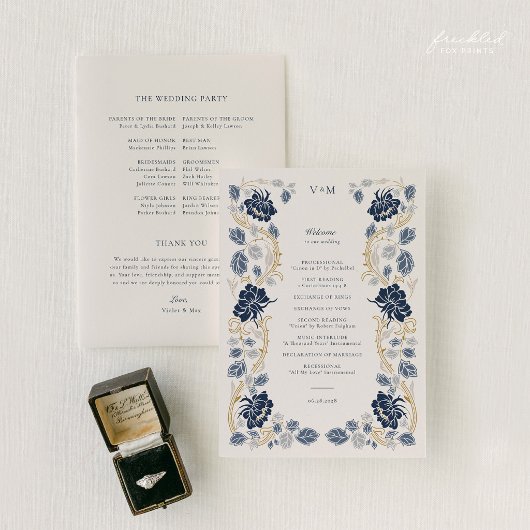 Programme Mariage Art Nouveau Bleu Nuit Or Flore