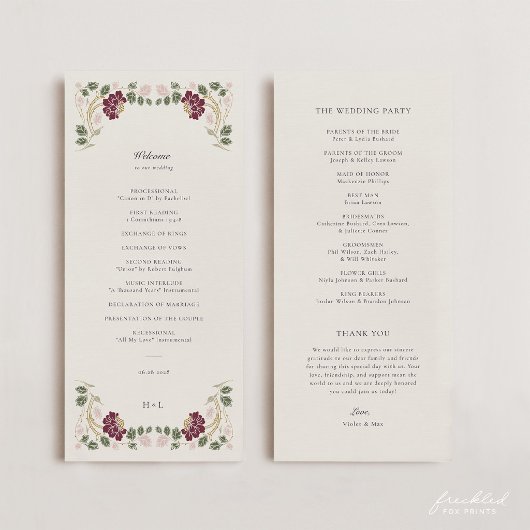Programme Mariage Art Nouveau Floral Bourgogne