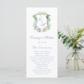 Programme Mariage au blason floral bleu poussiéreux (Debout devant)