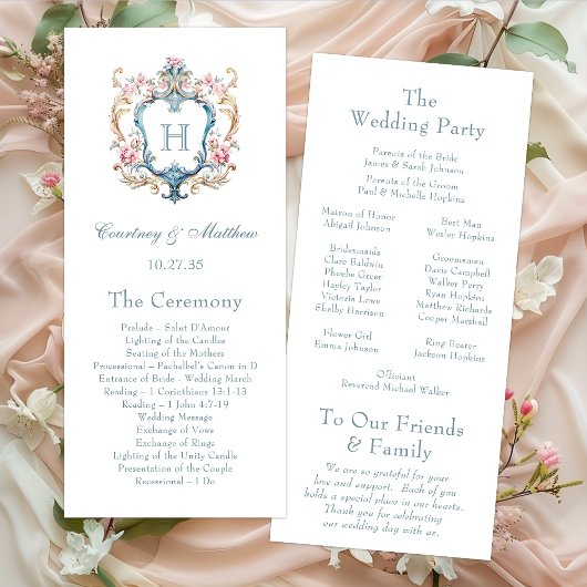 Programme Mariage au chandelier floral à monogramme vintage