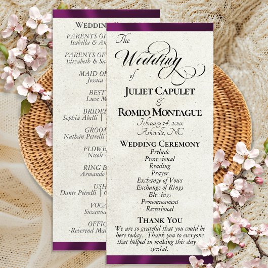 Programme Mariage au Ruban de Prune