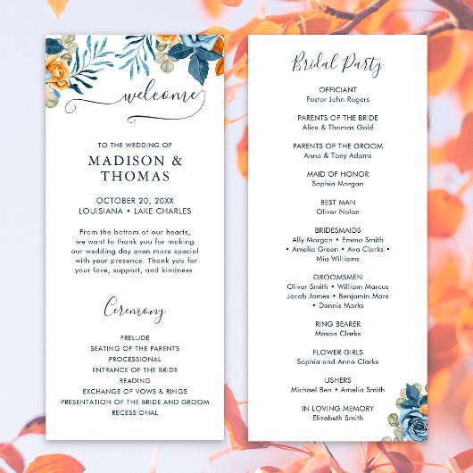 Programme Mariage Automnal Élégant Rustique Terracotta Eucal