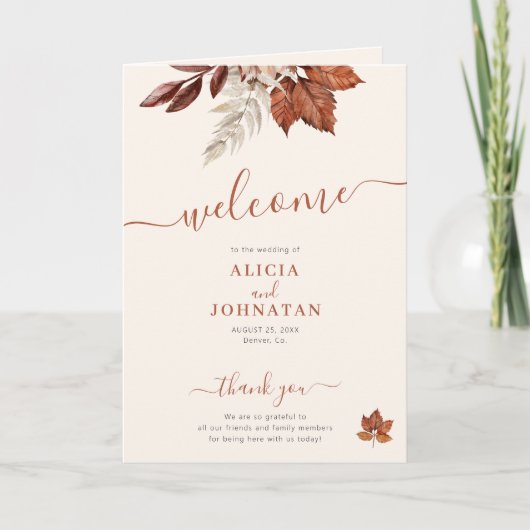 Programme Mariage automne feuilles de terracotta ivoire (Devant)