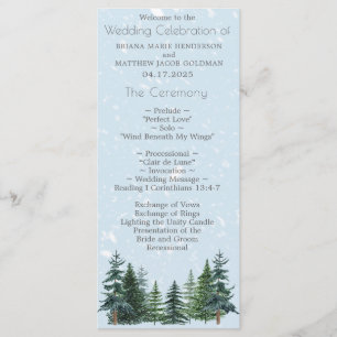 Programme Mariage aux arbres de pin verts rustiques d'hiver