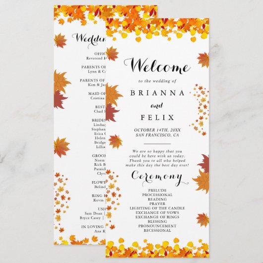 Programme Mariage aux feuilles d'automne rustiques (Devant / Derrière)