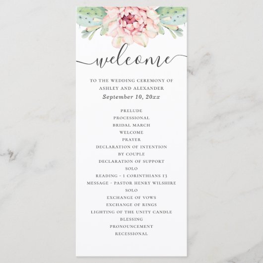 Programme Mariage aux succulentes aquarelle. Cactus floral r (Devant)