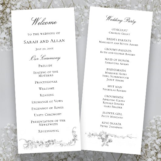 Programme Mariage avec Bordure de Rose Classique Française O