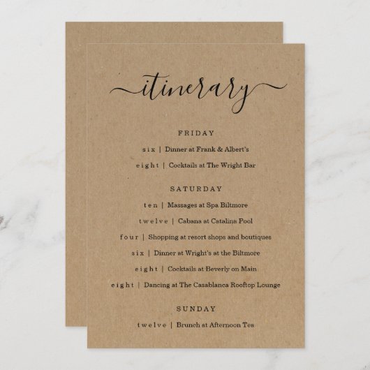 Programme Mariage / Bachelorette Party / Anniversaire (Devant / Derrière)