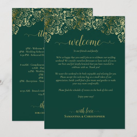 Programme Mariage Bienvenue & Itinéraire Vert Émeraude & Or (Devant / Derrière)
