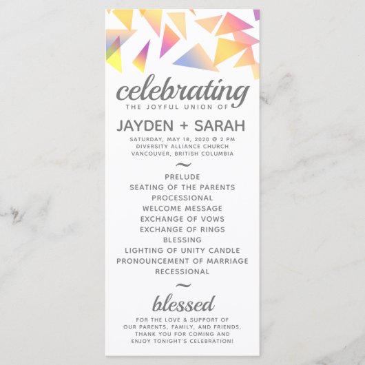 Programme Mariage blanc Confetti multicolore Pastel (Devant)