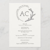 Programme Mariage blanc doux pour cadre de feuillage minimal (Devant)