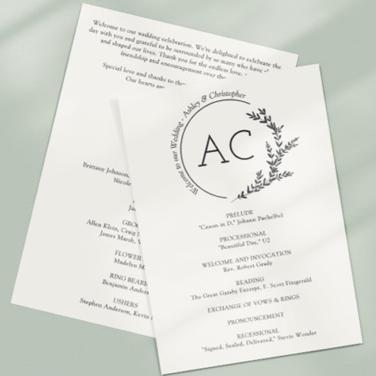 Programme Mariage blanc doux pour cadre de feuillage minimal