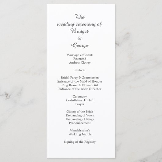 Programme mariage blanc élégant (Dos)