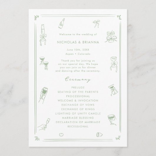 Programme Mariage blanc et vert sage (Devant)