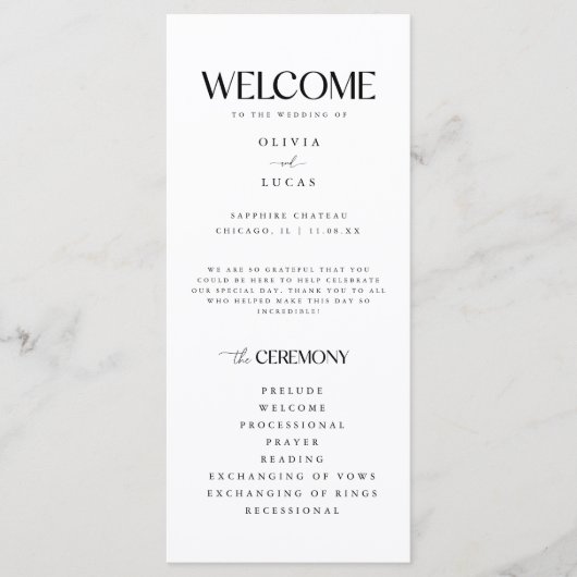 Programme Mariage blanc moderne et minimal (Devant)