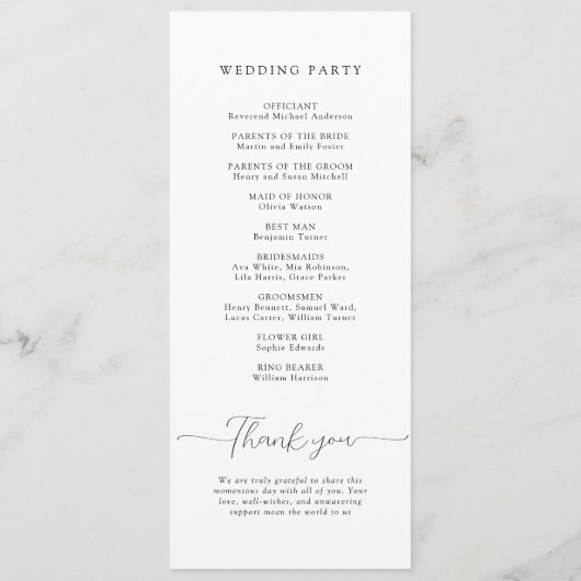 Programme Mariage blanc simple et élégant (Dos)