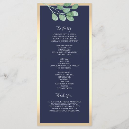 Programme Mariage bleu de la marine botanique (Dos)